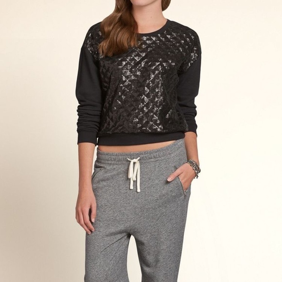 Hollister Sweaters - Hollister Black Beacon’s Beach Shine Sweatshirt Medium